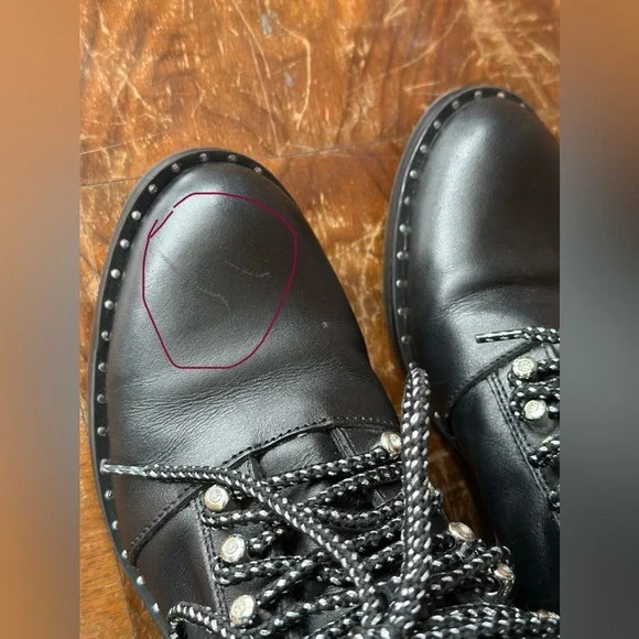 Zara Black Leather Combat Lace-Up Boots 7.5 - Picture 9 of 17